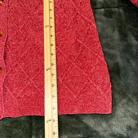 VTG L.L.Bean Cardigan Sweater Womens Large Red Diamond Knit Pockets Button Front - Picture 7 of 9